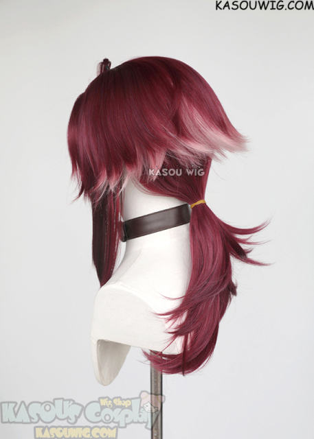 Genshin Impact Shikanoin Heizou wine red layered ponytail wig