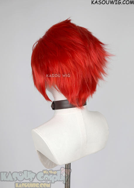 Lace Front>> vermillion red all back spiky synthetic cosplay wig LFS-1/KA040