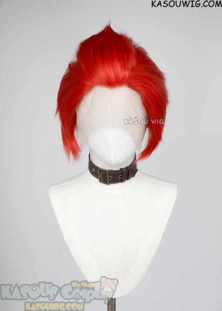 Lace Front>> vermillion red all back spiky synthetic cosplay wig LFS-1/KA040
