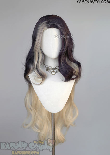 League of Legends Coven Ahri 90cm long wavy blackish purple and blonde wig