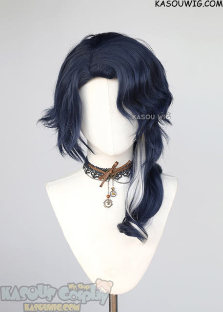 Genshin Impact Regrator Pantalone deep blue wavy wig