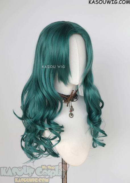 Sailor Moon Michiru Kaiou Sailor Neptune dark green 70cm long curly wavy wig