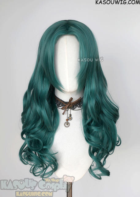 Sailor Moon Michiru Kaiou Sailor Neptune dark green 70cm long curly wavy wig