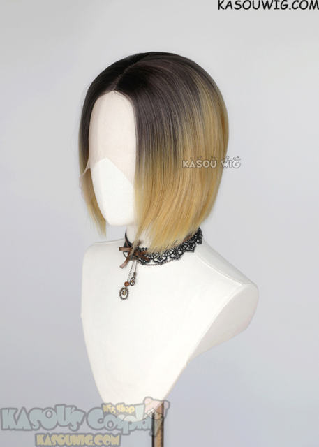 Lace Front>> Haikyuu Kozume Kenma short blonde bob wig with deep brown roots