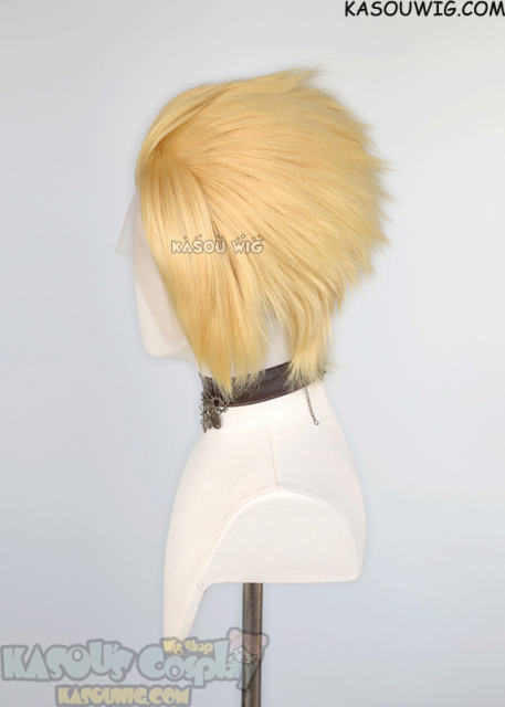 Lace Front>> pastel yellow all back spiky synthetic cosplay wig LFS-1/SP01