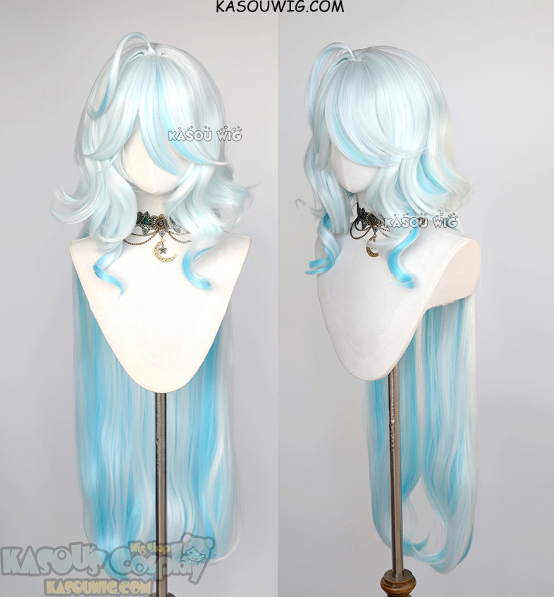 Genshin Impact Furina 105cm long wavy wig silver and blue