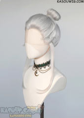 Lace Front >> Kimetsu no Yaiba Demon Slayer Daki silver green ombre 110cm long ponytail wig