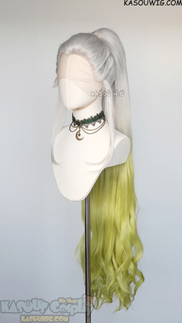 Lace Front >> Kimetsu no Yaiba Demon Slayer Daki silver green ombre 110cm long ponytail wig