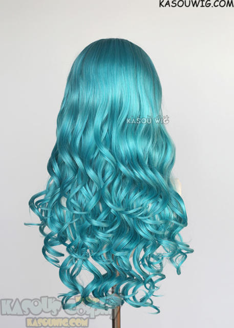 L-1 / KA059 teal blue green 75cm long curly wig