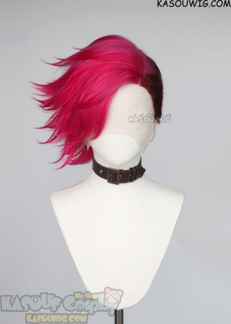 Lace Front>> League of Legends Arcane Vi pink red split spiky wig