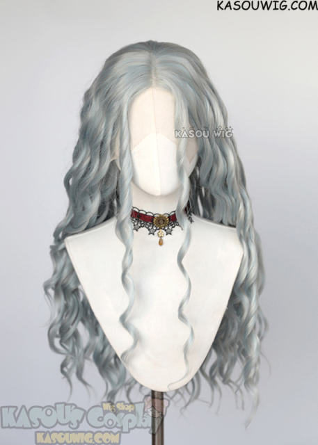 Lace Front>> My Hero Academia MHA Eri long grayish blue middle-parted wavy cosplay wig