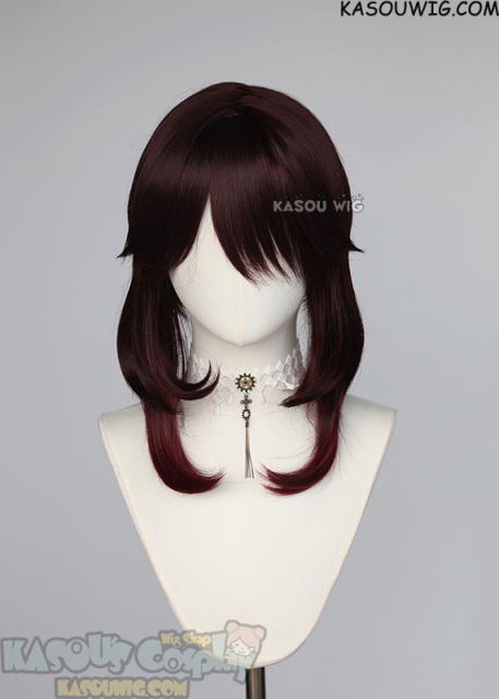 Genshin Impact Hu Tao pigtail brown red ombre wavy wig. ver 2