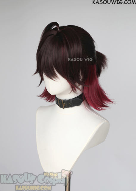 Genshin Impact Gaming short brown red ponytail wig