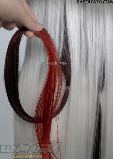 Genshin Impact Arlecchino 100cm long silver white wig with black red ombre streaks