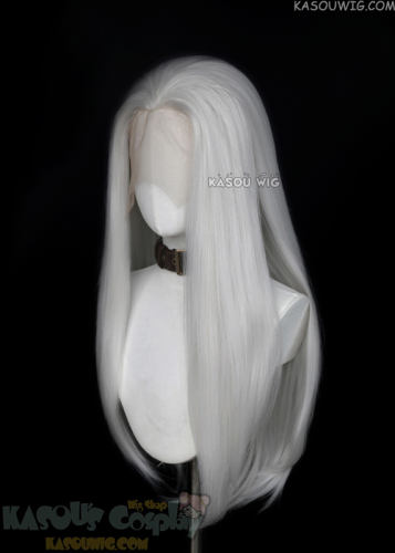Lace Front>> silver white 76cm long slicked-back straight synthetic cosplay wig LFL-2/KA002