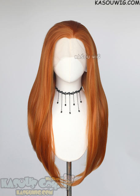 Lace Front>> burnt orange 76cm long slicked-back straight synthetic cosplay wig LFL-2/KA021