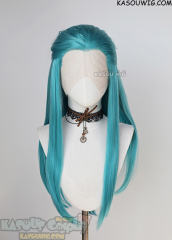 Lace Front>> teal blue green 76cm long slicked-back straight synthetic cosplay wig LFL-2/KA059