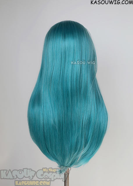 Lace Front>> teal blue green 76cm long slicked-back straight synthetic cosplay wig LFL-2/KA059