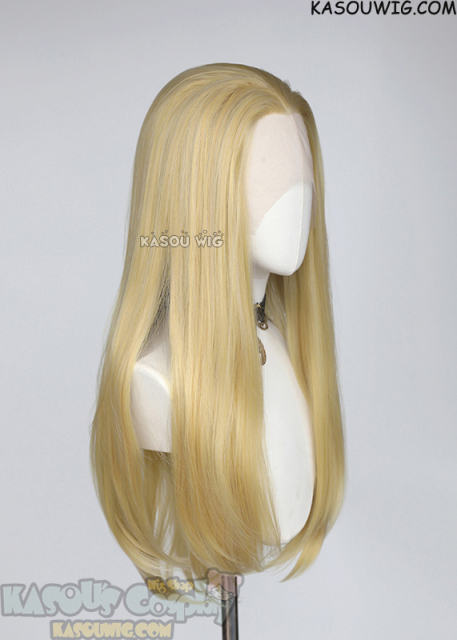 Lace Front>> light yellow blonde 76cm long slicked-back straight synthetic cosplay wig LFL-2/KA010