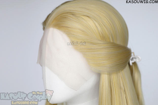 Lace Front>> light yellow blonde 76cm long slicked-back straight synthetic cosplay wig LFL-2/KA010