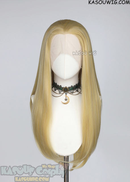 Lace Front>> light yellow blonde 76cm long slicked-back straight synthetic cosplay wig LFL-2/KA010