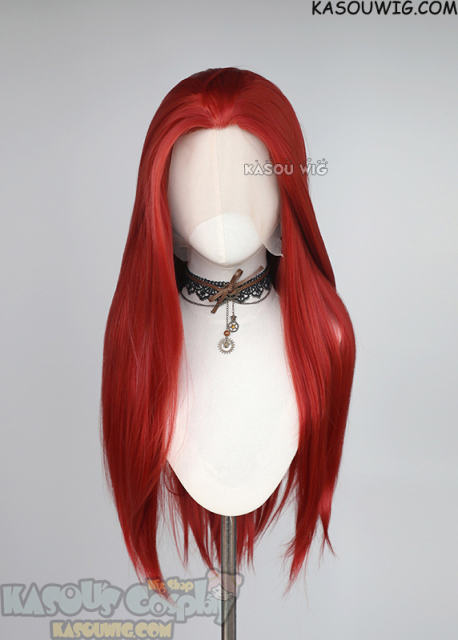 Lace Front>> apple red 76cm long slicked-back straight synthetic cosplay wig LFL-2/KA042