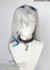 Genshin Impact Neuvilette 110cm long silver white wig with blue gradual streaks