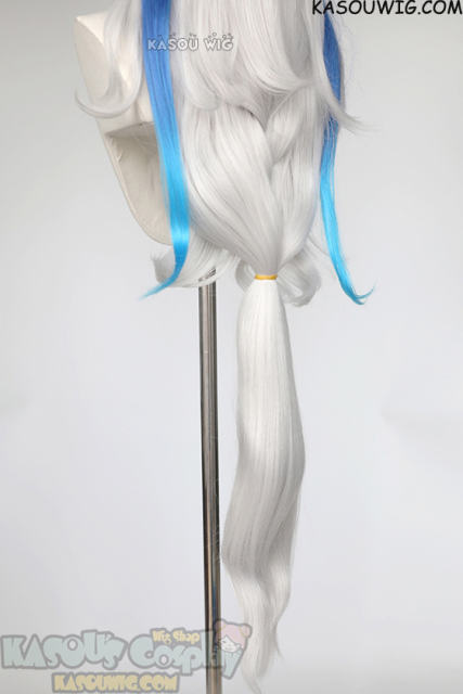 Lace Front>> Genshin Impact Neuvilette 110cm long silver white wig with blue gradual streaks