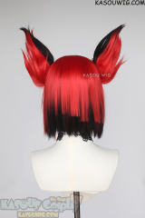 Hazbin Hotel Alastor red  to deep brown ombre wig  with clip-on ears