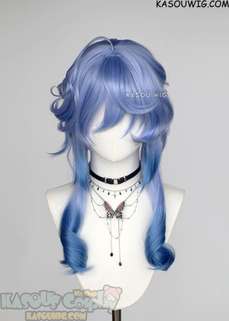 Genshin Impact Twilight Blossom Ganyu braided bun wig dyed blue ombre color