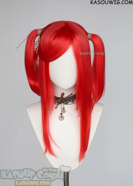 M-2/ KA039┇50CM / 19.7" bright red pigtail base wig with long bangs