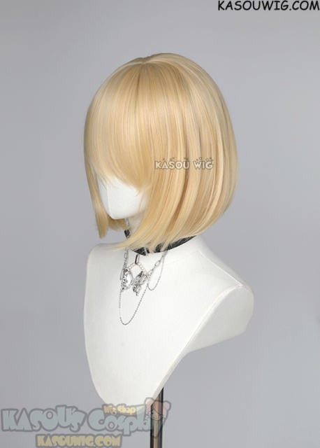 S-6 KA008 yellow blonde short bob wig with long bangs