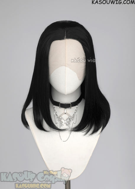 Lace Front>> jet black middle part medium length wig LFM-1/KA032