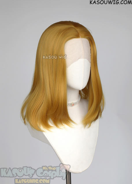 Lace Front>> light golden middle part medium length wig LFM-1/KA013