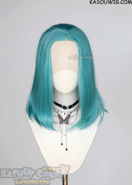 Lace Front>> teal blue green middle part medium length wig LFM-1/KA059