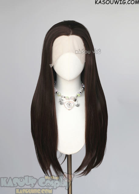 Lace Front>> deep brown 76cm long slicked-back straight synthetic wig LFL-2/KA030