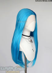 Lace Front>> Blue 76cm long slicked-back straight wig LFL-2/KA047