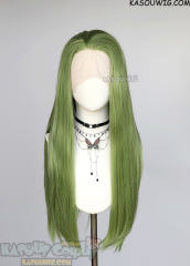 Lace Front>> Moss Green 76cm long slicked-back straight wig LFL-2/KA061
