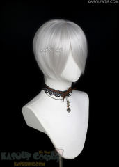 S-2 / KA002 silver white short bob smooth wig with long bangs