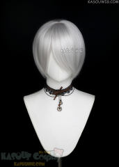 S-2 / KA002 silver white short bob smooth wig with long bangs