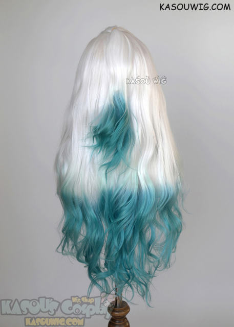 League of Legends Ahri Spirit Blossom 80cm long white teal ombre wig