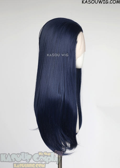 Lace Front>> dark blue 76cm long slicked-back straight synthetic wig LFL-2/SP10