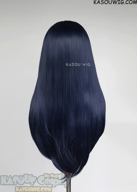 Lace Front>> dark blue 76cm long slicked-back straight synthetic wig LFL-2/SP10