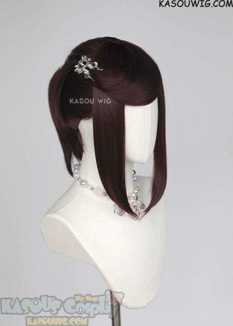 S-3 / KA058 dark reddish brown  ponytail base wig with long bangs.