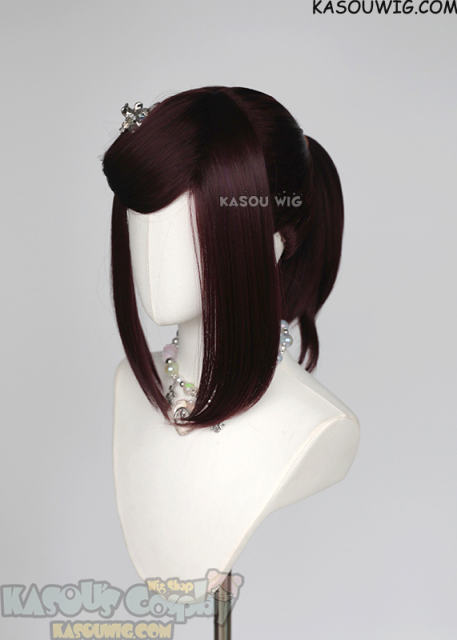 S-3 / KA058 dark reddish brown  ponytail base wig with long bangs.