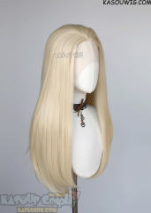 Lace Front>> light cream blonde 76cm long slicked-back straight synthetic wig LFL-2/SP17