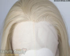 Lace Front>> light cream blonde 76cm long slicked-back straight synthetic wig LFL-2/SP17