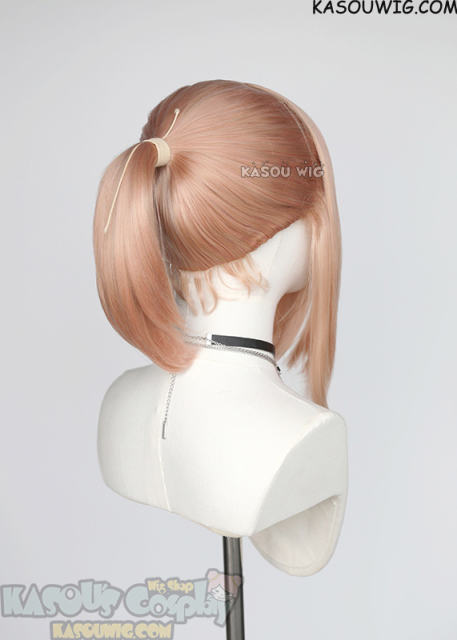 S-3 / SP20 peach pink ponytail base wig with long bangs.