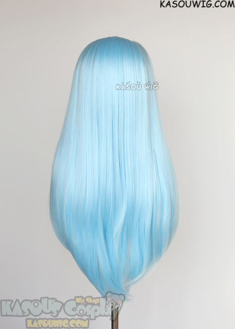 Lace Front>> Light Blue 76cm long slicked-back straight wig LFL-2/KA046