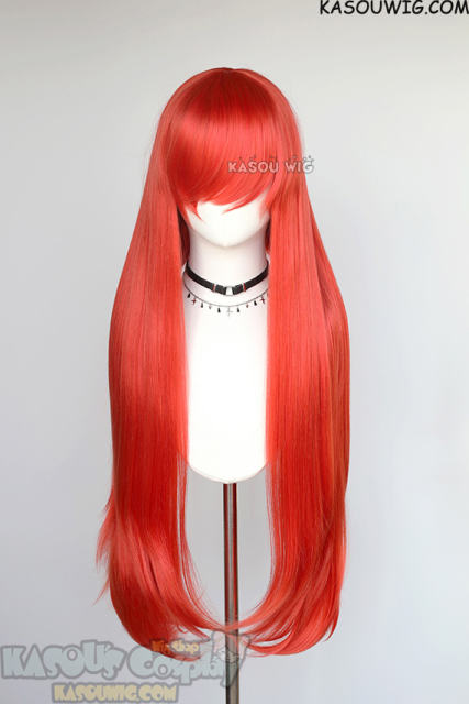 L-4 KA040 100cm /39.5" long straight versatile vermillion red wig
